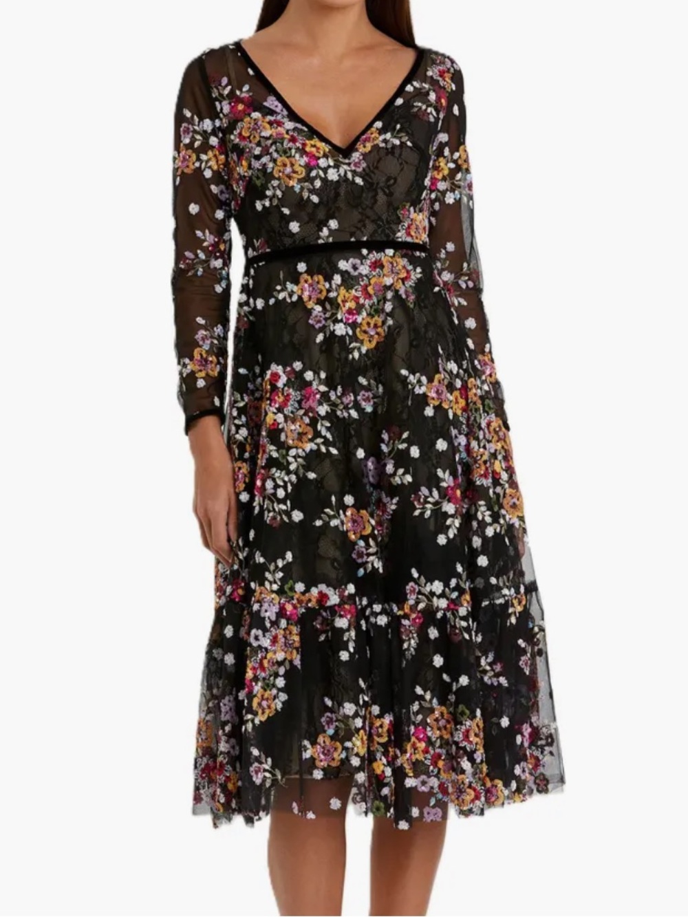 NWOT Mac Duggal floral sequin illusion cocktail dress